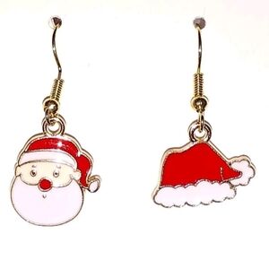 Holiday Christmas Mix Set Santa Claus Face Hat Gold Plated Dangle Drop Earrings